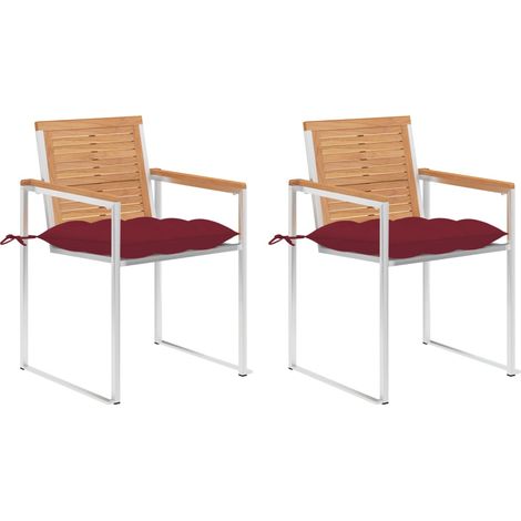 Gartenstühle mit Kissen 2 Stk. Massivholz Teak und Stahl (1/5)