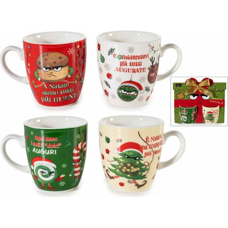 2 tazzine da caffè in porcellana con stampa natalizia frasi divertenti / simpatiche, set da 4 pezzi, Tazzina: Ø 5,5 cm x 6 H