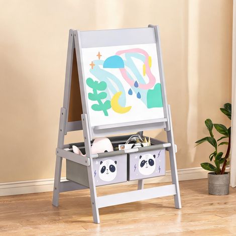 Chevalet enfant 3-en-1 en bois avec ardoise tableau blanc et (1/5)
