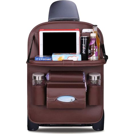 MINKUROW Auto-Organizer, Rückenlehnenschutz, Luxus-Pu-Leder, Autositzschutz mit faltbarem Tablet-Halter, wasserdichter Rückenlehnenschutz, Rückenlehnentasche für Kinder (Mokka – 1 Packung) (1/4)
