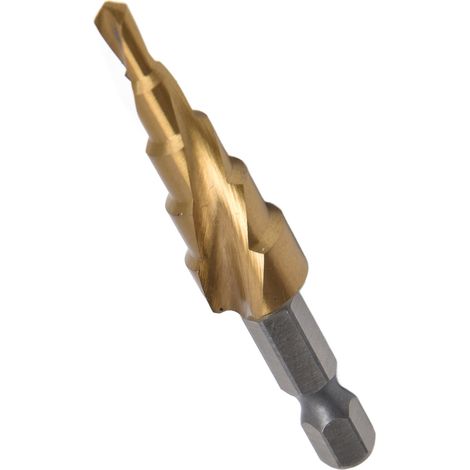 Sechskant-Stufenbohrer, HSS, titanbeschichtet, Spiralnut-Pagodenbohrer 4–12 mm (1/5)