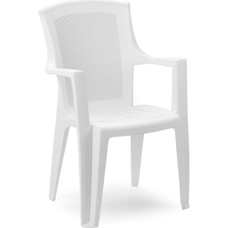 Sedie con braccioli in resina bianca effetto rattan Poltrone seduta per interno esterno balcone terrazza giardino pub bar hotel (1/10)