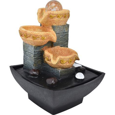 Fontaine de table avec lumière chaude, pompe à eau réglable, silencieuse, cascade d'intérieur, ornement en résine pour la maison, prise européenne AC220-240V (1/5)
