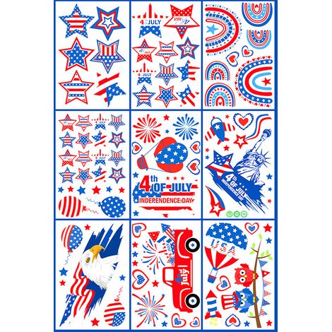 Collant Fenêtre 4 Juillet - Décor Patriotique Rouge Blanc Bleu - Imprimé Double Face - Pour Vitre Porte Miroir Carrelage Lisse - Lot de 104 Pièces (1/5)
