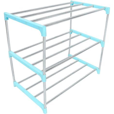 Dreistöckiges Schuhregal (1 Stück) – Vielseitige Schuhaufbewahrung – 53 x 43 x 25,7 cm – Blau (1/4)