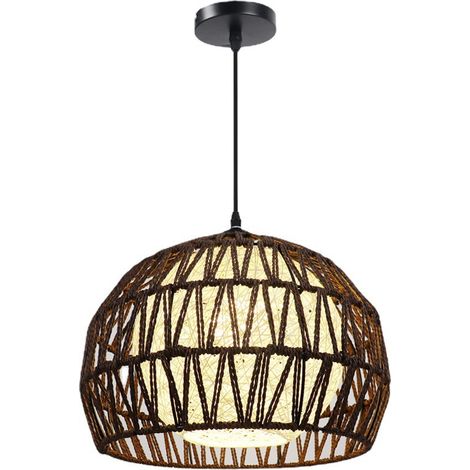 Suspension luminaire Ø26 x 20 cm, Abat jour en jute, Style Boho 9W Lumière chaude (1/5)