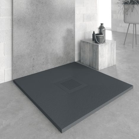 Mineralguss-Duschwanne extra flach SLATE Schieferoptik Anthrazit 70x80 cm Auslaufschutz in Farbe (1/4)