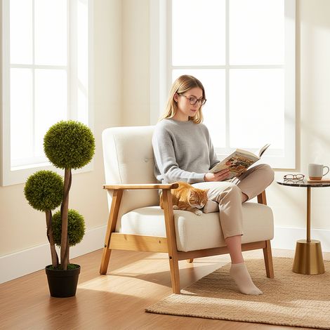 Ensemble 2 Plantes de Buis Artificiel à 3 Sphères, avec Vase et Fond renforcés, Hauteur 90 cm, pour Intérieur et Extérieur (1/5)