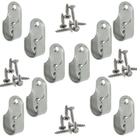 Rail Suspension Meuble Ovale OVA 10 Pièces - Support de tube d'armoire penderie pour barre ovale Acier Nickelé Tringle Cintre Fixation Support de barre de penderie en métal