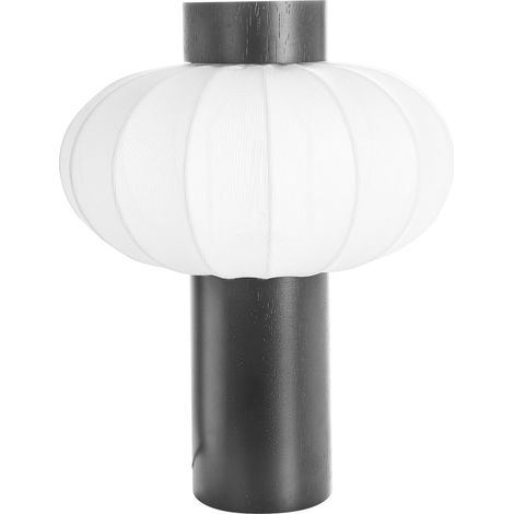 Lampada da tavolo moderna in metallo ferro con paralume in nylon legno di gomma forma rotonda nero Abens