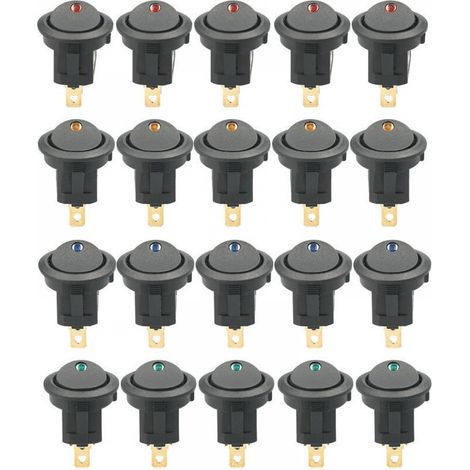 20 pièces DC 12V 20A interrupteur à bascule rond lumière LED interrupteur à bascule commande marche-arrêt interrupteur SPST pour voiture camion ATV UTV (20 pièces) (1/5)