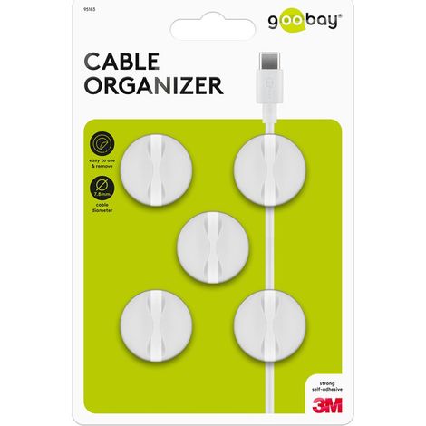 Gestione cavi a 1 slot, bianco, set da 5 per la sistemazione e il fissaggio, removibile. colore bianco (1/5)