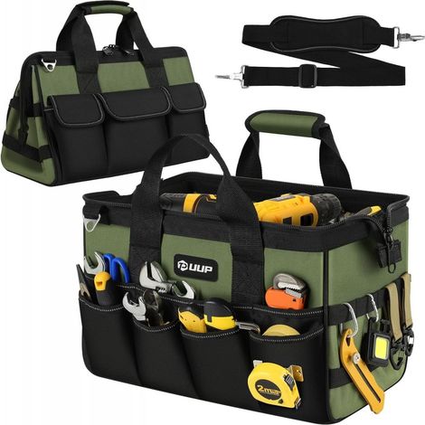 Sac À Outils - 15 Pouces - 16 Poches - Tissu Oxford Enduit PVC - Bandoulière Réglable - Fond Antidérapant - Pour Électriciens Plombiers Et Techniciens