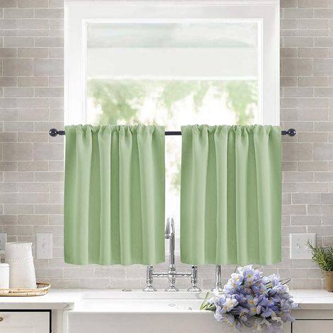 Rideaux Occultants Courts 106x91 cm - Lot de 2, Tissu Haute Précision Uni Vert Clair, Rideaux de Séparation Cuisine, Fenêtre Baie et Porte, Style Champêtre-lsw (1/2)