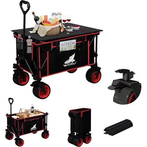 WOLTU Carro de Playa Manual Plegable con Suelo 150L con Ruedas, Bolsa de Transporte, Negro+Rojo (1/5)