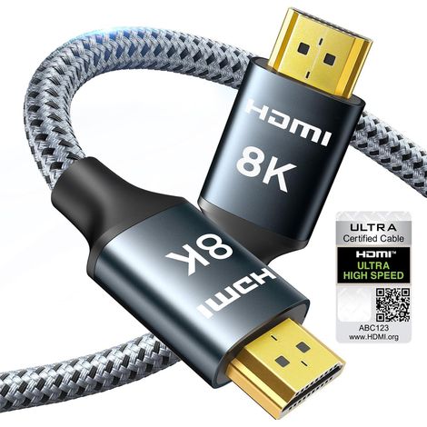 Câble HDMI 2.1 8K 0.5M, 48Gbps Câble HDMI Tressé en Nylon Haute Vitesse, Prend en Charge 8K@60HZ, 4K@120Hz, Compatible avec PS5/4 TV Switch Monitor Blu-ray Soundbar (1/5)