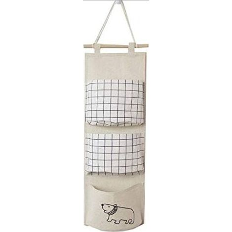 UlisemSac de rangement à suspendre sur la porte  Sac de rangement à suspendre sur la porte, pochette en coton pour organisateur suspendu (3 poches, beige) (1/4)
