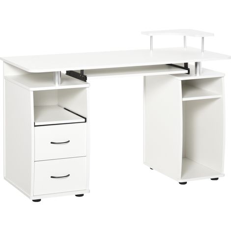 Bureau d'ordinateur blanc avec étagères de rangement 120x55x85 cm en bois (1/5)