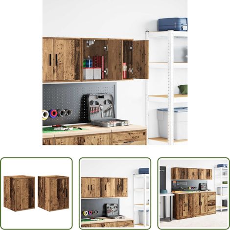 vidaXL Wandschrank - Garagen-Wandschränke 2 Stk. Altholz-Optik Holzwerkstoff (1/5)