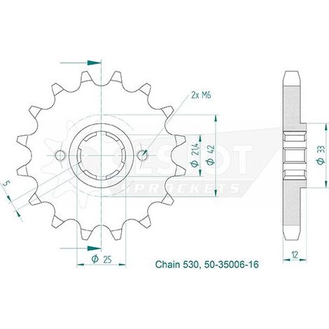 Pignon Yamaha - 530 - 16 Dents - Similaire JTF571 - Made in Germany