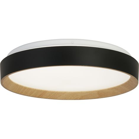 Plafonnier led SORRENTO Rond métal noir et métal effet bois avec diffuseur opale 24w 2421 Lumens dimmable 3-6000k Av telecommande diamètre 38cm (1/4)