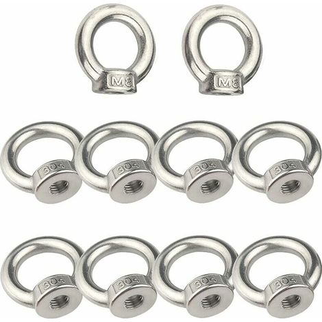 10 Pcs M8 Écrou À Oeil De Levage En Acier Inoxydable 304 Écrou À Oeil Argent Femelle Anneau Écrou Fixation Écrou Fileté Anneau De Levage Boulon À Oeil pour Accessoires De Levage[A+++] (1/5)