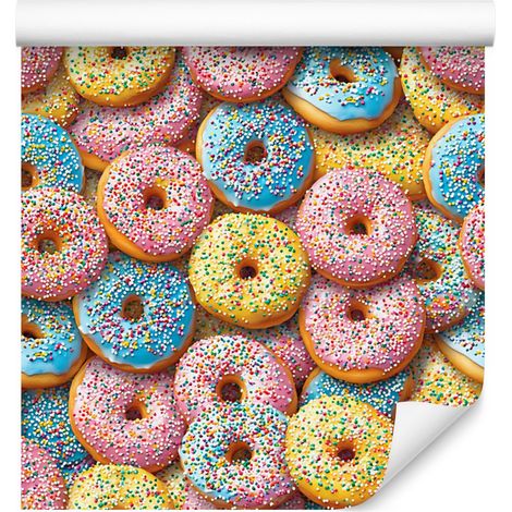 Bunte Donut-Tapete in Rot und Koralle für Wohn- und Schlafzimmer, 50 x 1000 cm (1/4)