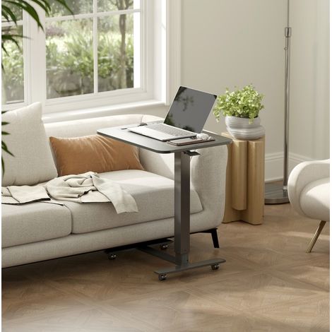 Table bureau réglable en hauteur en bois et acier noir 65 x 48 x 73-110 cm avec roulettes (1/5)
