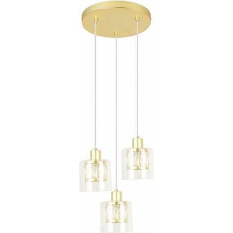 Suspension ronde dorée Elmo, 3 globes verre, 3xE14 (1/3)