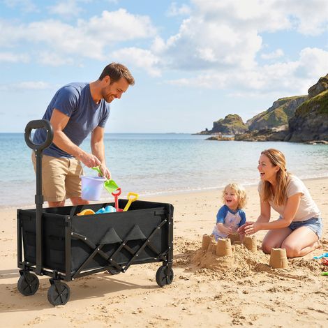 Faltbarer Transportwagen, 60 l, mit aufklappbarer Hecktür, abnehmbaren Rädern, verstellbarem Griff, 71 x 45 x 86 cm, Schwarz
