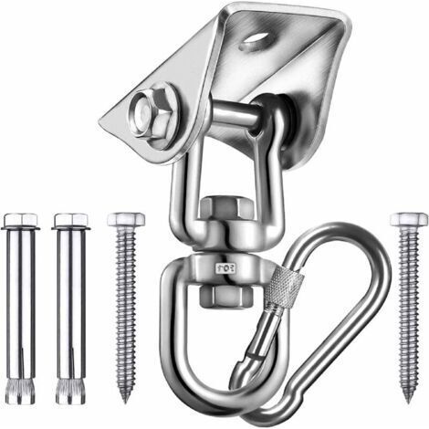 - Lot de 4 crochets de plafond, crochets de suspension pivotants à 360 ° acier inoxydable 304 capacité de charge 500 kg kit d'ancrage mural mousqueton pour balançoire, hamac, yoga, sac de fra (1/5)