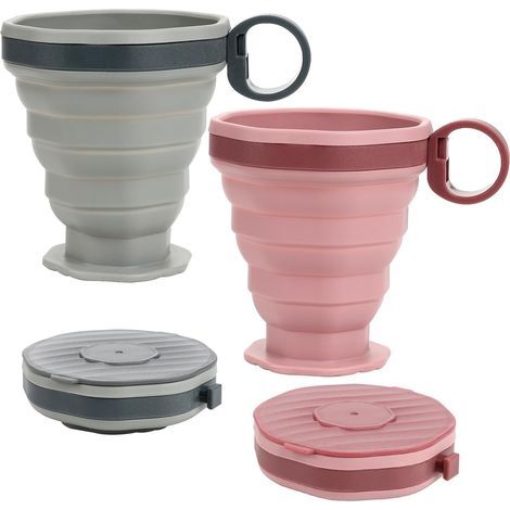 Lot de 2 gobelets pliables en silicone, gobelets de voyage pliables de 220 ml avec couvercle hermétique, ensemble de gobelets portables réutilisables en silicone pour pique-nique, camping, randonnée, (1/5)