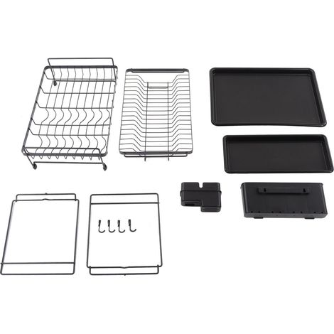 Égouttoir à vaisselle 2 étages avec plateau d'égouttage, acier au carbone antirouille, démontable, pour plan de cuisine (1/5)