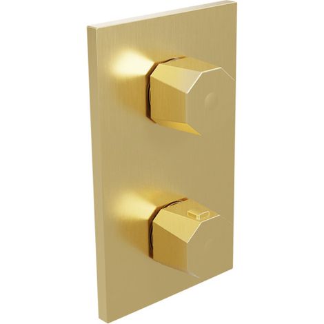 Façade douche thermostatique encastrée 2 sorties Or Brossé Fractal - CRISTINA ONDYNA FT75296P (1/2)