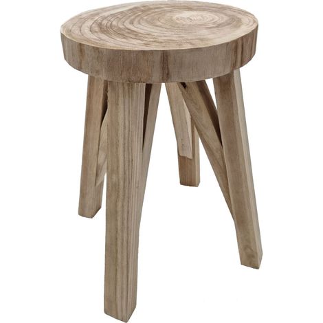 Spetebo – Tabouret en bois massif naturel 40 x 28 cm – Capacité 120 kg – Assise fleur – Livraison assemblée