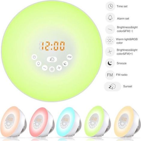 Lampe d\'ambiance - Goddess - Réveil lumineux - Simulation lever de soleil - Multicolore - Radio intégrée (1/4)