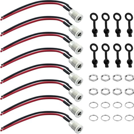 Lot de 8 Connecteur DC 5,5 x 2,1mm, Connecteur Alimentation à Souder, Fiche creuse power jack Femelles avec Câble 15cm 24V 10A pour Montage Panneau, Adaptateur DC pour Équipements Moniteurs Sécurité (1/5)