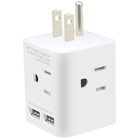 Multiprise cubique avec prises multifonctions — Sans protection contre les surtensions — Port USB-C à charge rapide — Compatible avec les navires de croisière — Chargeur mural USB certifié (1/5)