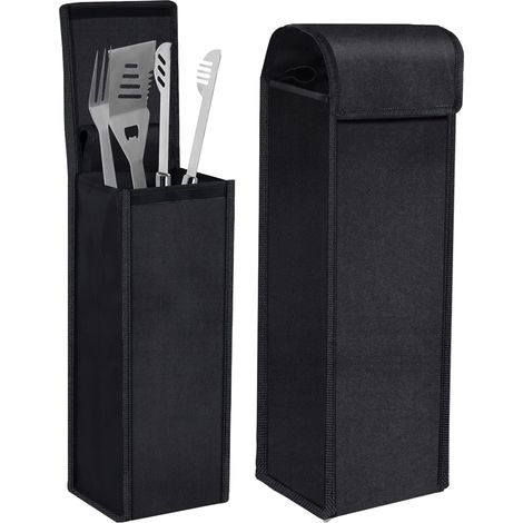 Lot de 2 sacs de rangement pour accessoires de barbecue en tissu Oxford noir imperméable. (1/5)