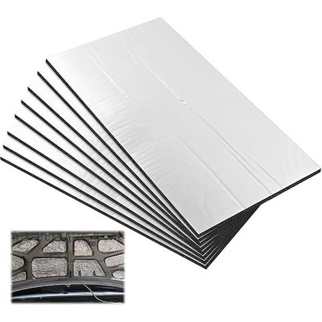 8 Pièces Isolation Phonique Tapis Lnsonorisant pour Autocollant Isolation Phonique Voiture Tapis Lsolant, Insonorisant Voiture pour Étanche Lgnifuge (250 x 180 x 5 MM) (1/5)