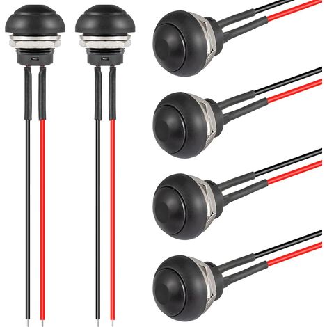 12-mm-Drucktaster – 6 Stück – Schwarz, wasserdicht – Vorverdrahteter Momenttaster – Elektronik und Industrie – 12 cm Kabel (1/5)