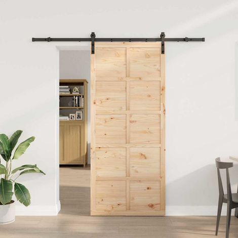 Puerta deslizante Marrón 100 x 208 cm Madera maciza de pino vidaXL (1/5)