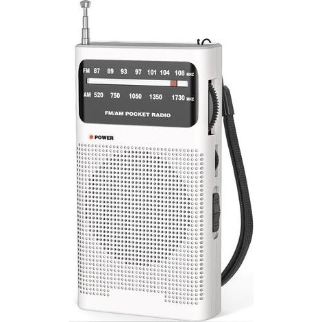 Radio Portable, AM(MW)/FM Radio a Pile, Transistor Radio de Poche avec Excellente Réception, Excellente Qualité Sonore, Mini Radio Portable(AA) - Blanc (1/5)