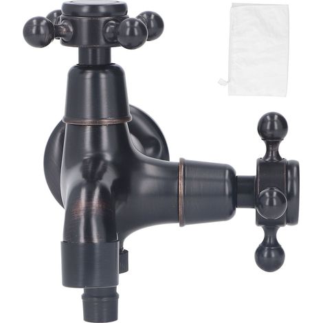 Robinet mural tout cuivre style européen rétro eau chaude/eau froide pour lavabo et toilettes (1/5)