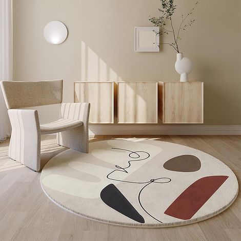 Alfombra redonda decorativa, alfombra moderna y suave para sofá, sala de estar, dormitorio o silla, lavable a máquina (tamaño: 120 cm de diámetro). (1/5)