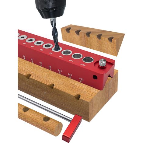 Bohrschablone für die Holzbearbeitung, 45°-Bohrblock aus Aluminiumlegierung, Lochpositionierwerkzeug mit 3-12 mm Aufnahmen für den Bau von Blockbrücken. (1/5)