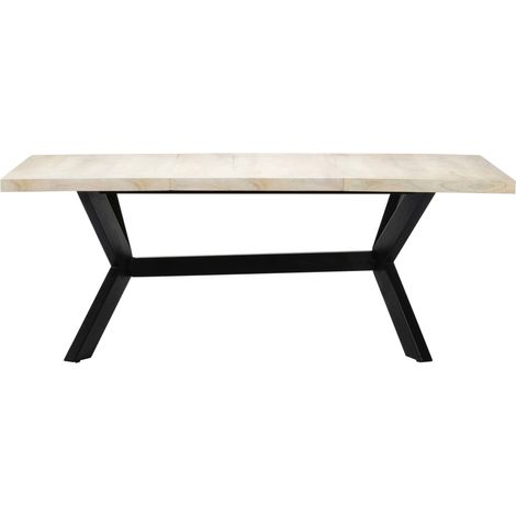 Table à manger Scandinave - Table de salle à manger Blanc 200x100x75cm Bois manguier massif BV330002 - BonneVie (1/5)