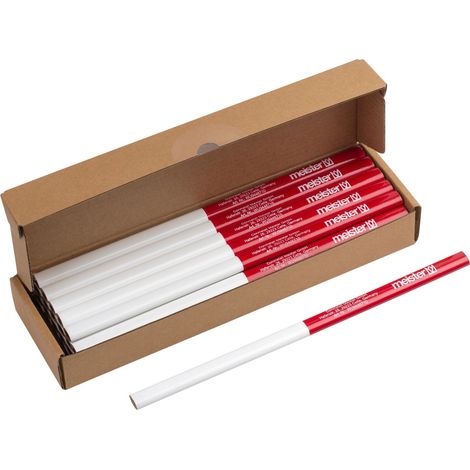Meister Zimmermannsbleistift-Set 25-teilig - 240 mm Länge - Ovale Form - Mittlere Härte - Ideal zum Anzeichnen & Markieren - rot & weiß / Markierungswerkzeug / Baubleistift / 9446710 (1/2)
