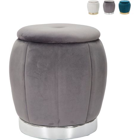 Puf contenedor redondo de terciopelo con base metálica 43cm Paris - Gris (1/5)