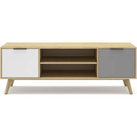 Mueble para televisión 2 puertas 2 huecos Elfo acabado roble, 52cm(alto) 140cm(ancho) 40cm(largo) (1/4)
